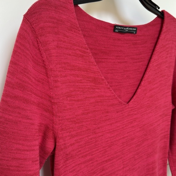 Peruvian Connection Solstice Pima Cotton Knit Maxi Long Sleeve V Neck Dress - Picture 3 of 9